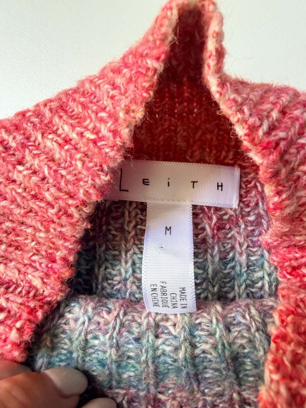 Leith Mock Neck Bishop Sleeve Sweater Size M Pink Grey Ombre Knit - Picture 5 of 5